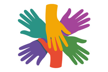 Obraz premium Diverse hands united in a circle, symbolizing teamwork and collaboration