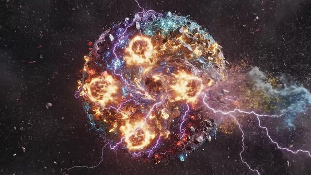 Vibrant cosmic swirl with electric lightning