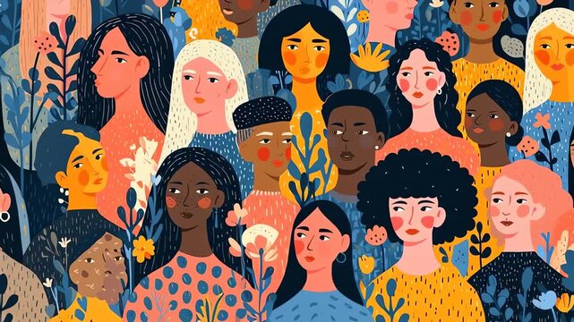 Diverse Group of Women Faces Illustration of Global Community