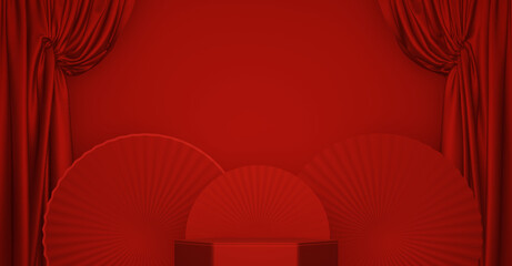 Year of the Horse ,China White Podium, minimal red geometric design.3D rendering