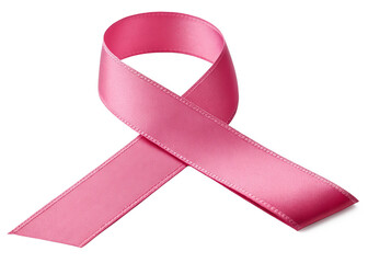 pink ribbon folded in a loop for breast cancer awareness isolated on a transparent background.
