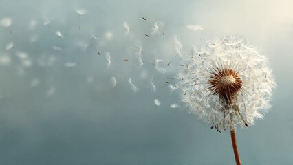 Dandelion seeds blowing in the wind