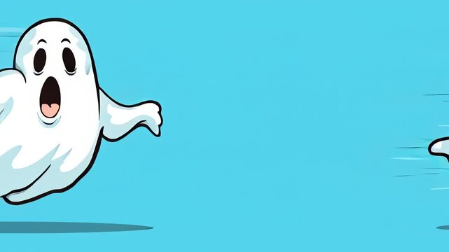 Cartoon Ghost Flying Fast Simple Background