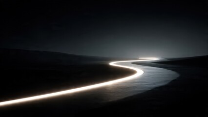 Illuminated path through dark landscape