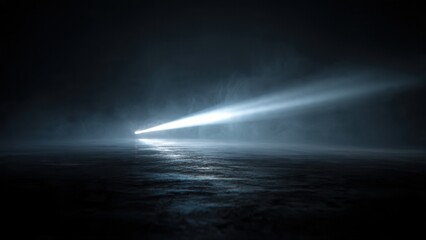Spotlight beam in dark, misty space
