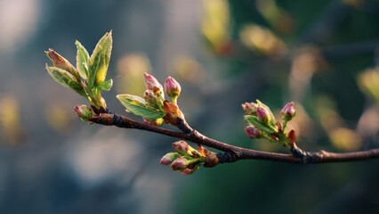 Spring buds on branch in soft focus
