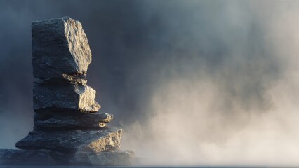 Zen Stones Stack in Misty Landscape