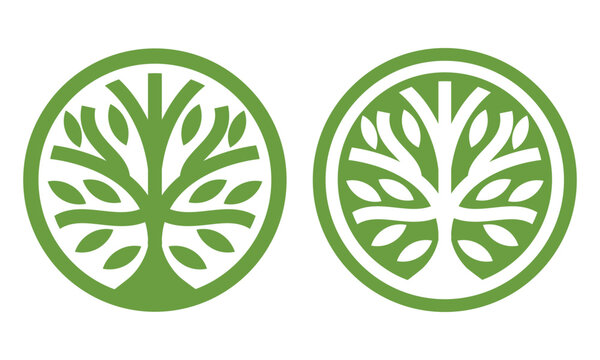 nature logo vector design oak tree inside circle, abstract tree logo symbol inside circle