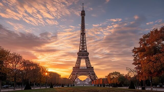 Eiffel Tower at Sunset in Autumn Paris France