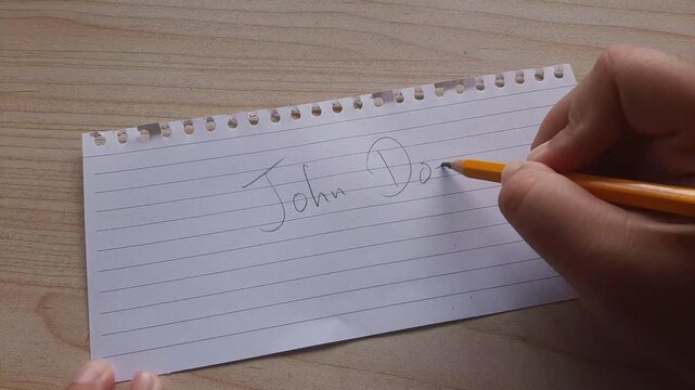 Handwriting the name John Doe