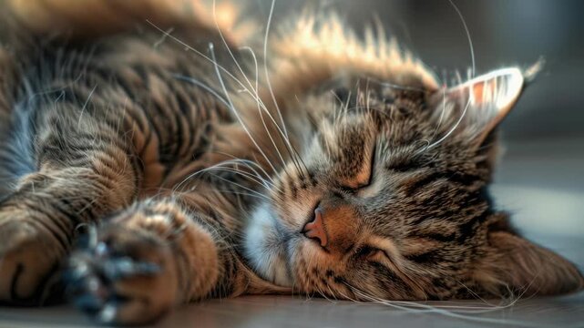 Video A cat takes a nap on the floor in a peaceful scene