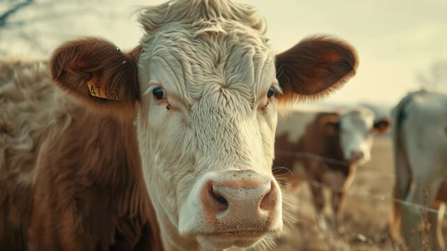 Video A close-up shot of a cow grazing in a green field, suitable for farm or nature-themed