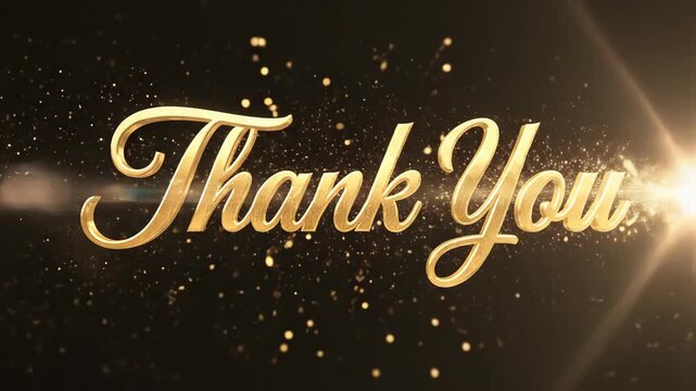 Golden 'Thank You' animation with particles, fireworks and bright light for video overlays