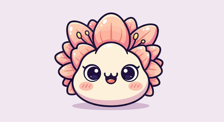 Obraz premium Cute Kawaii Axolotl with Flower Crown Vector Illustration