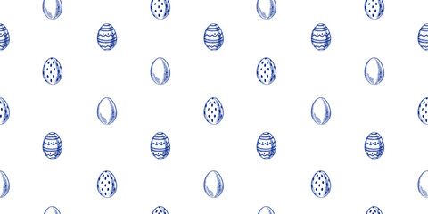 Vintage Easter hand drawn seamless pattern with eggs. Spring holiday design. Retro sketch vector isolated illustration. © pim