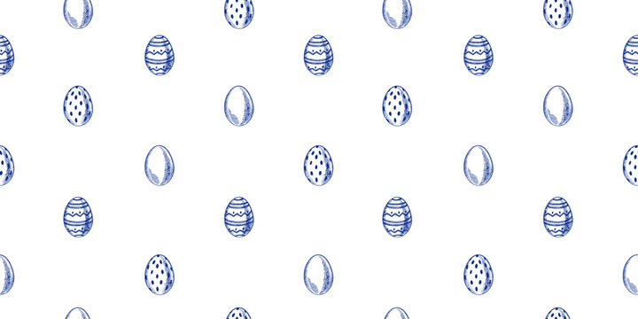 Vintage Easter hand drawn seamless pattern with eggs. Spring holiday design. Retro sketch vector isolated illustration.