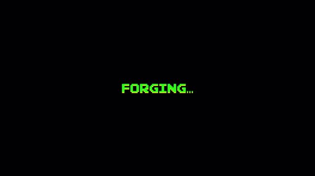 Forging 8 Bit Retro Pixel Text Animation, Green Old School Loading Message Motion Graphic Background 4k video animation seamless loop