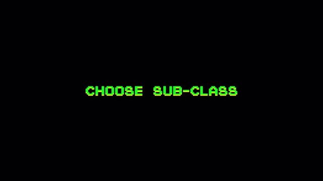 8 Bit Retro Pixel Text Glitch Animation, CHOOSE SUB-CLASS Gaming Interface Screen Motion Graphic Loop 4k video animation seamless loop