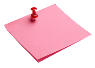 pink sticky note with a thumbtack isolated on a transparent background.