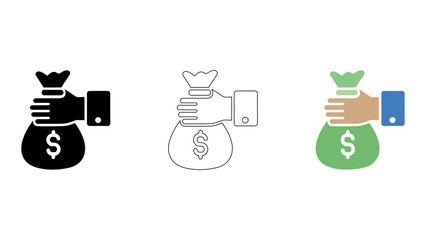 Fototapeta premium hand holding money bag with dollar sign, representing payment or fund transfer