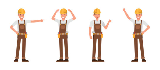 Male carpenter character vector illustration design set.