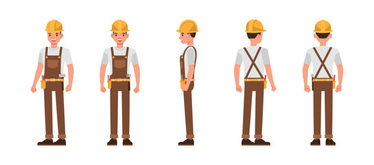 Male carpenter character vector illustration design set.