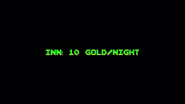 8 Bit Retro Pixel Text Terminal Display Animation, "INN, 10 GOLD/NIGHT" RPG Menu Screen 4k video animation seamless loop