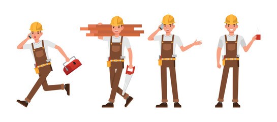 Male carpenter character vector illustration design set.