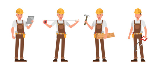 Male carpenter character vector illustration design set.