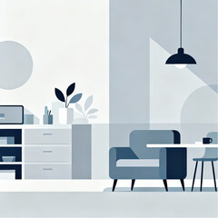 Fototapeta premium Clean graphic symbolizing routine and simplicity, with ordered, geometric office shapes, flat design, cold neutral tones.eps