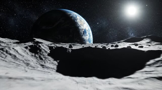 Moon surface with Earth in background