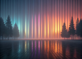 soft neon reflections  warm and cool color harmony  atmospheric blu