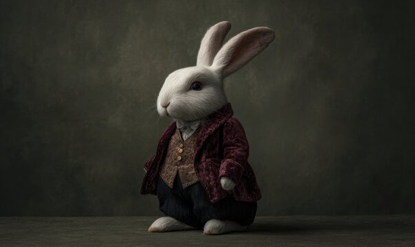 A rabbit wearing a vest and a suit