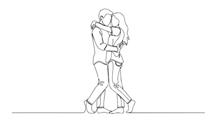 Obraz premium Continuous line drawing of a loving couple embracing, symbolizing connection, affection, and romantic togetherness in a minimalist style