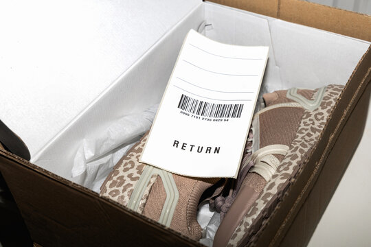 Ecommerce return label prepared for shipment.