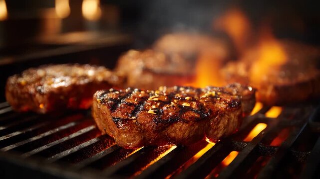 Barbecue beef steak searing on hot charcoal