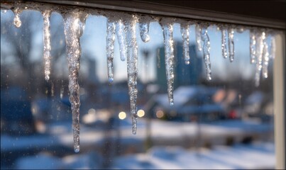 Icicles hanging from a window