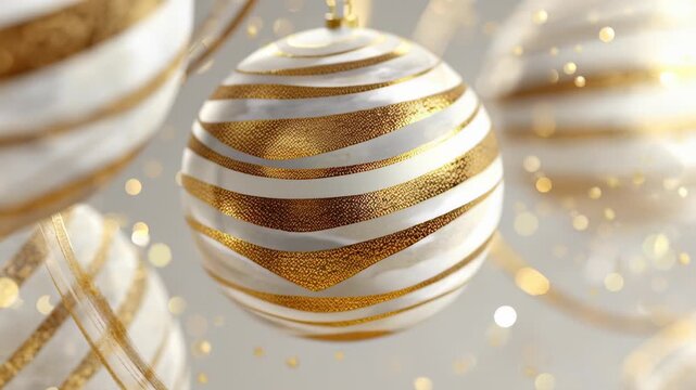 Elegant Gold and White Striped Christmas Ornaments Video.
