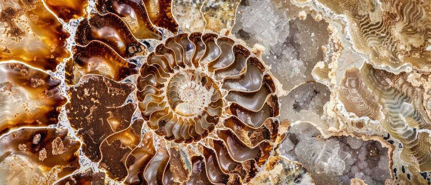 fossil ammonite shell rock close up