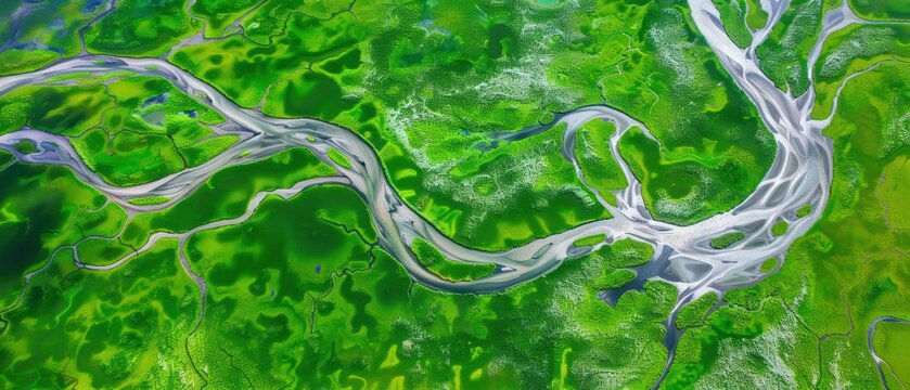 aerial view of a marshes ecosystem geography landscape