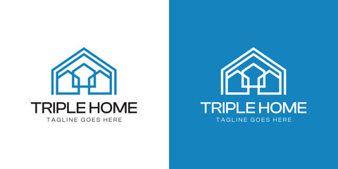 Modern Triple House Logo Design for Real Estate and Property Brand