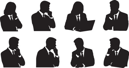 Silhouettes of business professionals in various poses and thinking