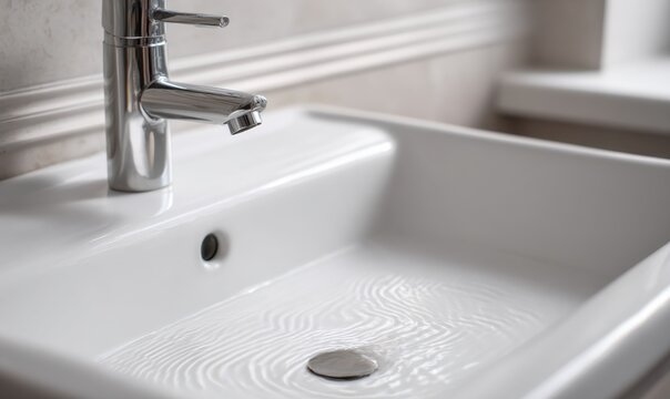 A sink with a silver faucet and a silver drain