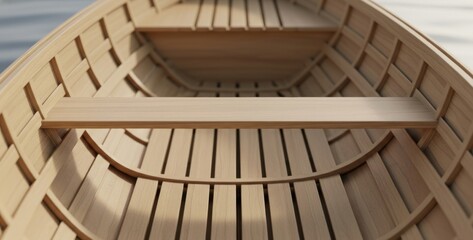 Fototapeta premium Detailed View of Traditional Wooden Boat Interior Construction, Highlighting Fine Craftsmanship and Natural Wood Texture for Luxury Maritime Marketing.