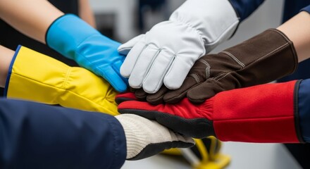 Diverse Hands Together in Unity Gesture.