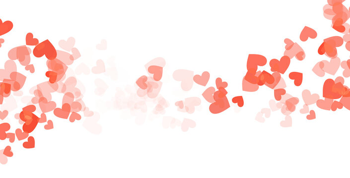 Red heart confetti overlay frame isolated flying hearts wave banner background