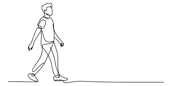 A single continuous line drawing of a man walking forward on a white background Vector, illustration