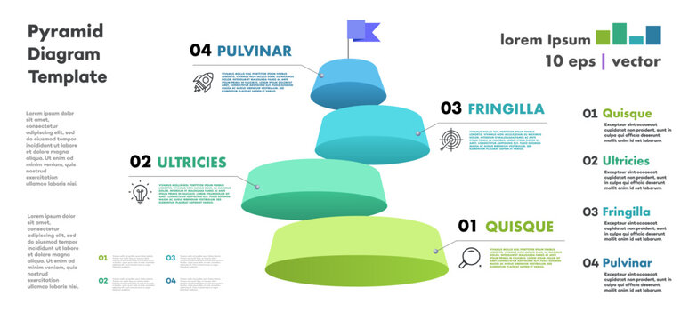 Pyramid Infographic diagram 3d 4 level, parts or options for processing, workflow layout; apps; web design banner; timelines; marketing; presentation;