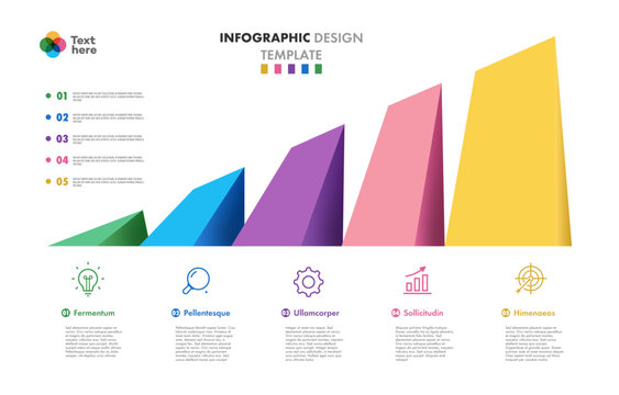 Growth process infographic template 3d 5 step, options or level for marketing; workflow layout; timelines; processing; apps; webdesign; presentation;banner