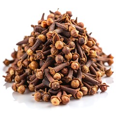 Fototapeta premium Angled Close-Up of Aromatic Dried Cloves in Loose Heap, Square Composition on white background